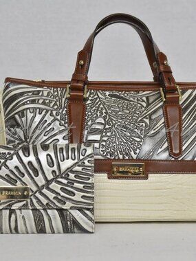 Brahmin Mini Asher Satchel/Shoulder Bag and Wallet. Leaf Embossed Leather.